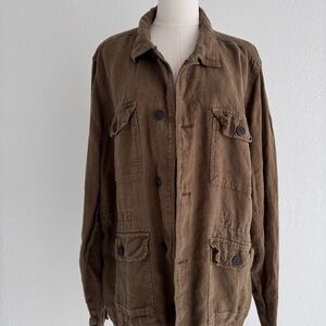 Women’s military style linen Casual Jacket army olive green size XL